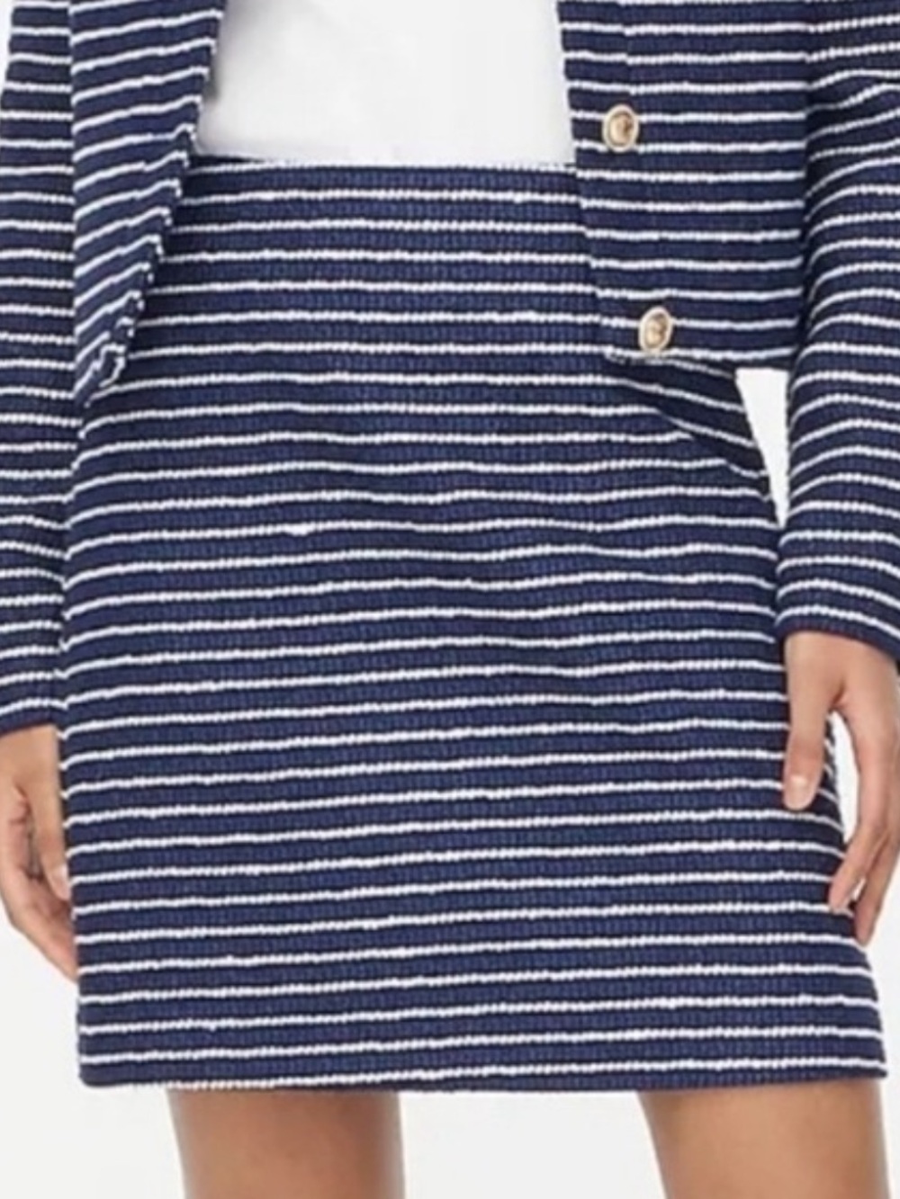 J. Crew Navy, Black ,& White Striped Tweed Size 12 Mini Skirt